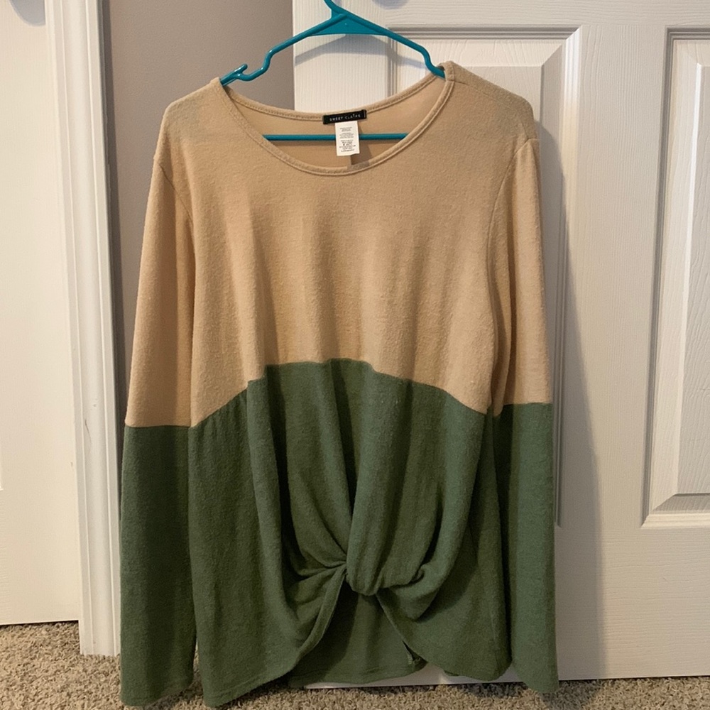 Large, tan and green sweater, worn once